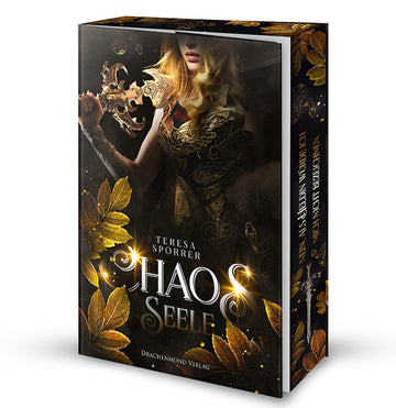 Das Cover zeigt den mit verziertem, goldenem Brustharnisch versehenen Oberkörper und den halben Kopf einer Frau. In ihrer Hand hält sie ein goldenes Schwert, dessen Schneide auf ihrer Schulter aufliegt. Darunter sieht man den Titel, umgeben von goldenen Blättern. Der Hintergrund des Covers ist schwarz.